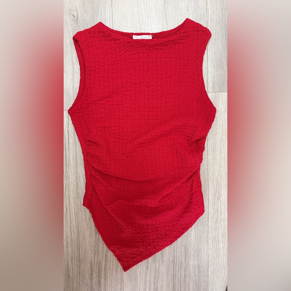 See You Monday Red Sleeveless Asymmetric Tank Top